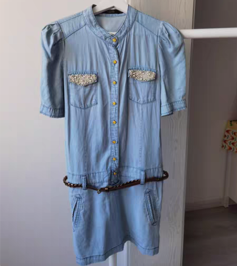 拉夏贝尔牛仔蓬蓬袖连衣裙，160码，买来洗...