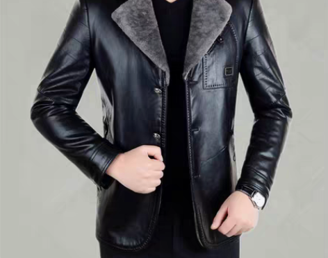 转卖海宁皮毛一体断码男士真皮加绒加厚西装领...