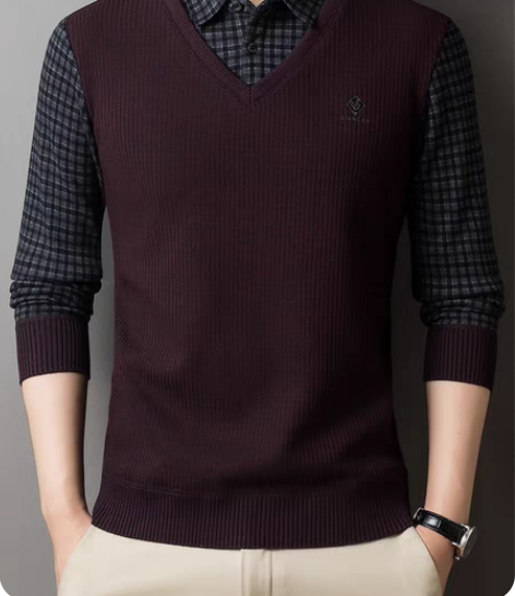 秋冬高档男士加厚加绒假两件中年男加绒T恤上...