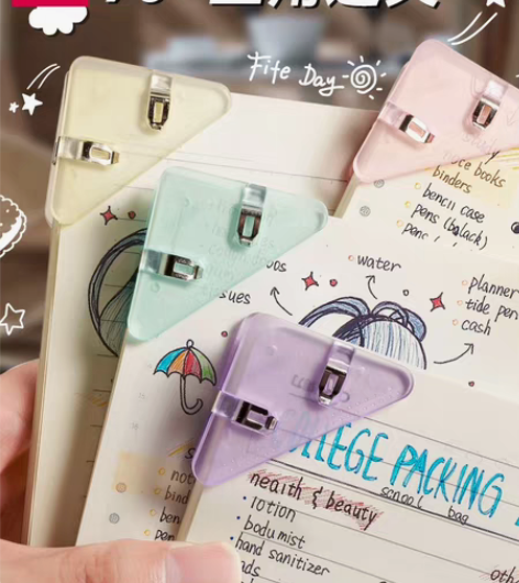 包邮得力三角文件夹边角夹抽杆透明试卷收纳整...