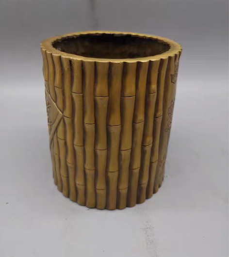 包邮仿古铜竹节笔筒，喜上梅梢竹笔筒，纯铜节...