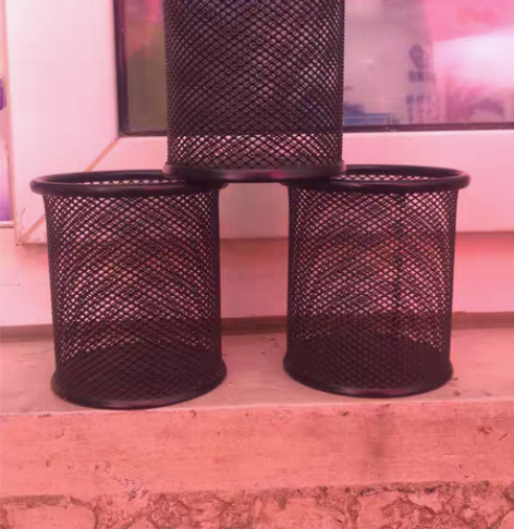 得力笔筒圆形金属网格笔插文具简约网纹，三个...
