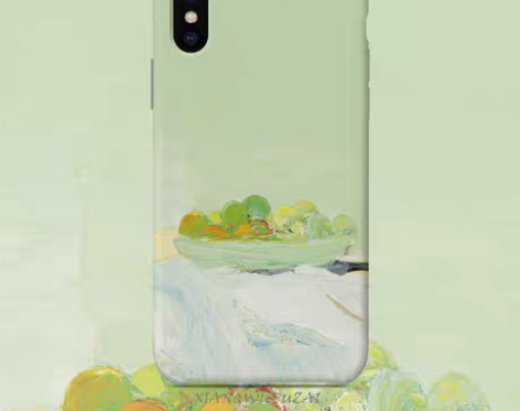 转卖巷午 小清新青绿色油画适用于苹果13p...