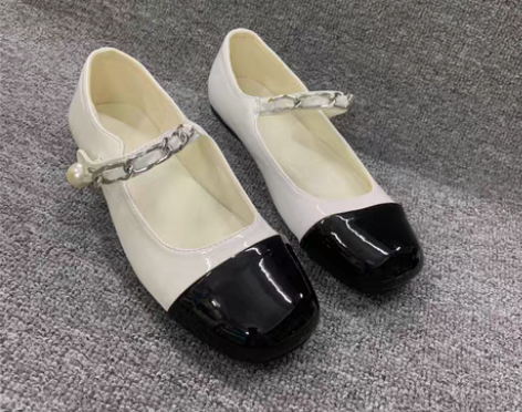 包邮36码玛丽珍单鞋平底黑白色 超纤漆皮材...