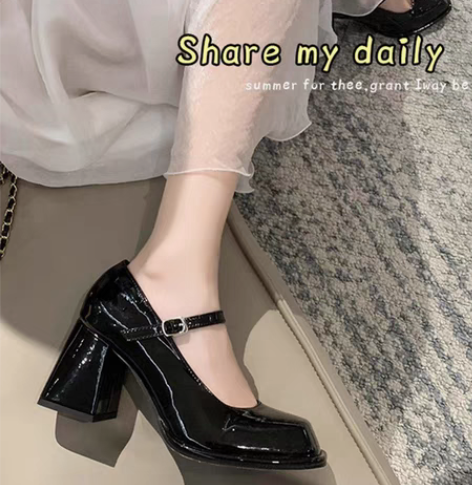 包邮玛丽珍粗跟高跟鞋女2023新款仙女风防...