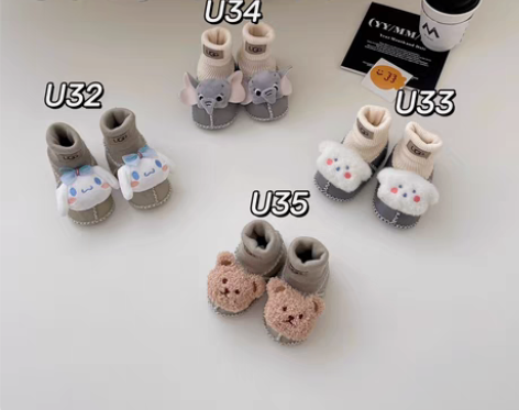 转卖皮羊毛一体加绒加厚卡通男女宝冬季步前鞋...