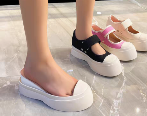 转卖厚底玛丽珍帆布小白鞋女夏季薄款内增高8...