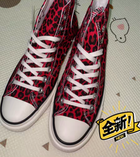 包邮全新 女士帆布鞋 高帮款 红豹纹 39...
