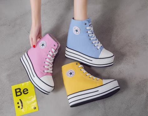 转卖[转卖]春季女帆布鞋厚底松糕休闲内增高...