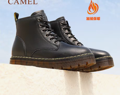 转卖骆驼女鞋2022秋季新款真皮厚底中筒马...