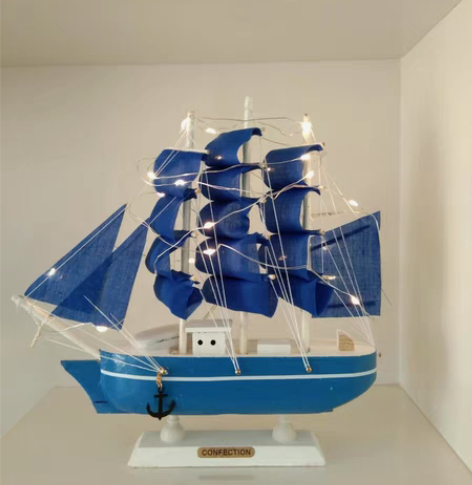 包邮帆船模型摆件带灯木质工艺船一帆风顺男毕...