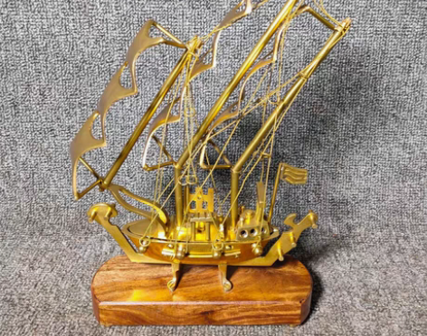 包邮西洋进口怀旧复古铜器铜船帆船模型民宿老...