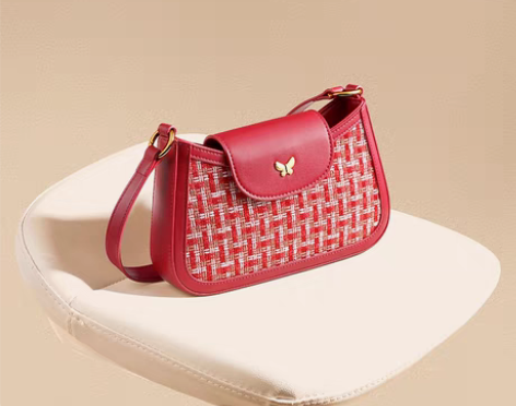 转卖简佰格红色编织小包包2021新款夏天单...