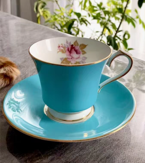 包邮中古英国骨瓷Aynsley安兹丽蓝色骨...