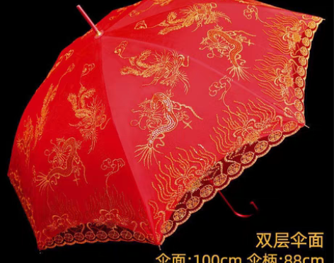 包邮婚庆用品结婚用红雨伞新娘伞出门出嫁蕾丝...