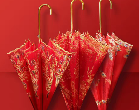 转卖红伞婚庆结婚出嫁伞蕾丝花边刺绣中式婚礼...