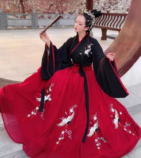 包邮魏晋风汉服女凤仪辰微鹤仙子刺绣交领襦裙...