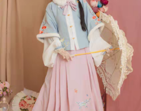 转卖玉术原创汉服女啾啾方领半袖披袄明制百迭...
