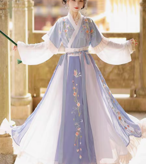 正版汉服女晋制半臂中国风交领齐腰六米摆日常...