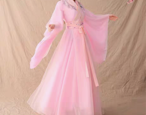 包邮汉服仙女古装带手工刺绣，粉色飘逸超仙襦...