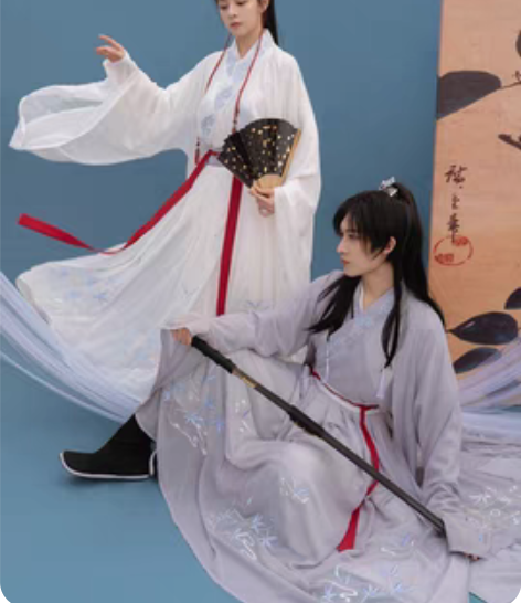 包邮清梳家的如意情侣魏晋风交领齐腰女款灰色...