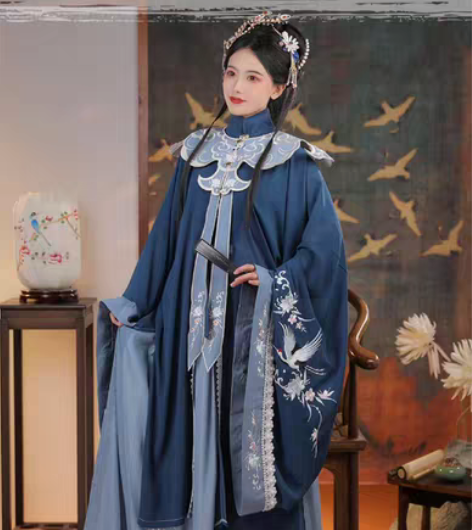 包邮清梳原创云鹤辞明制汉服女对襟长衫刺绣云...