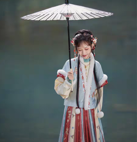 转卖七月夕 丝绒奶盖 唐制绣花短背子加绒披...