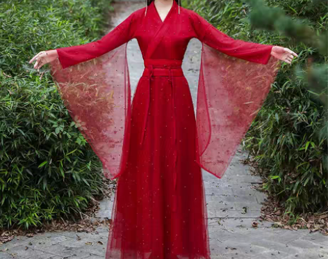 转卖红色汉服女夏季广袖流仙裙中国风夏款改良...