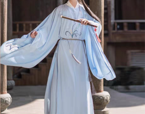 包邮宋制圆领袍 品牌：孤鲤 蓝色宋制圆领袍...