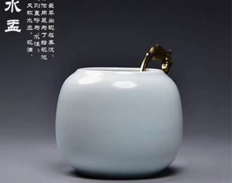 砚滴陶瓷水滴磨墨条砚研磨加水专用水盂文房四...