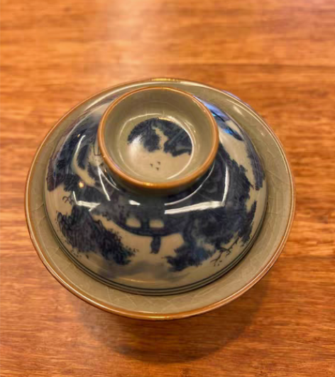 景德镇手绘青花三才盖碗 老泥开片茶碗，可养...