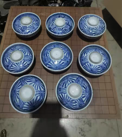 包邮日本回流青花老盖碗,标价一套价格 感兴...