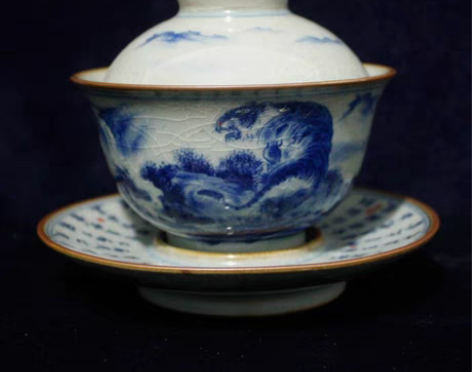 包邮景德镇手绘青花老虎老厂老货70年代文革...