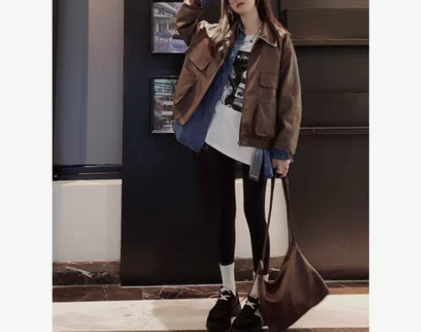 转卖全智甜2023女春冬巧克力棕复古英伦皮...