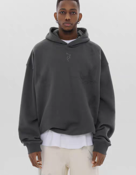 JHYQ国风系列logo刺绣连帽卫衣男宽松...