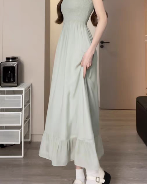 连衣裙长裙松本丧丧薄荷绿女2023春夏新款...