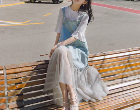 转卖牛仔裙背带裙及踝长裙女夏学生连衣裙仙女...