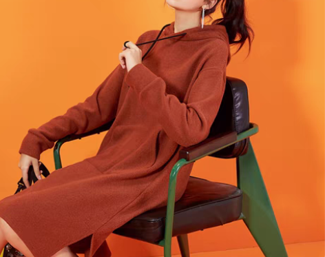 转卖7M7M卫衣连衣裙女中长款秋冬长袖连帽...