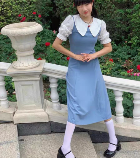 包邮南君22ss 复古学生裙 娃娃领高腰港...