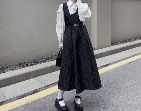 背带裙 背带连衣裙山本耀司小众盘扣提花女2...