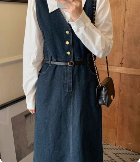 包邮全新牛仔背带裙 2XL 能穿到140斤...