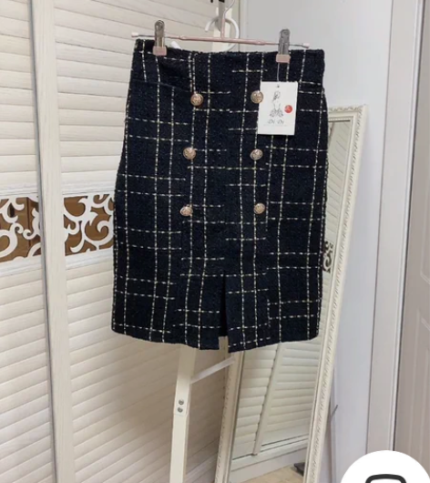 包邮小香风半身裙开叉裙秋冬新款中长款包臀一...