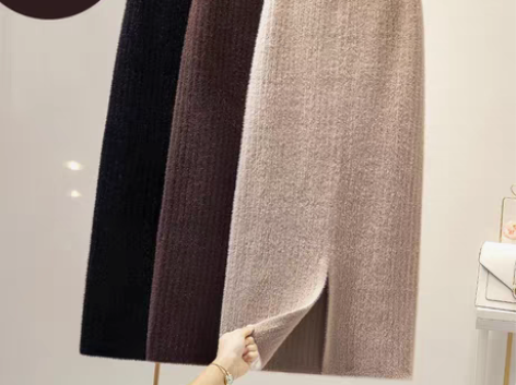 转卖加厚加长水貂绒半身裙秋冬中长款针织包臀...