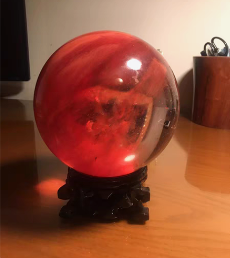 包邮水晶球（直径15公分）底座是红木（紫檀...