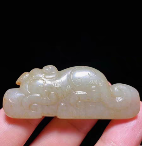 包邮高古玉龙纹 扁勒 玉勒子长6宽1.1高...
