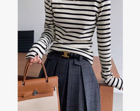 女装拉夏贝尔条纹针织打底衫女春秋2023新...