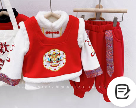包邮全新包邮女童冬装唐装加绒加厚套装儿童冬...
