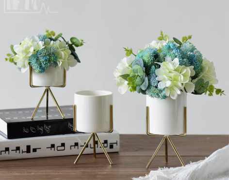 转卖ins北欧陶瓷花盆金属铁艺花架仿真多肉...