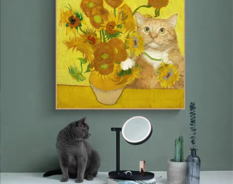 转卖恶搞橘猫梵高向日葵客餐厅卧室现代油画儿...