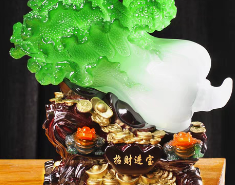 转卖玉白菜摆件招财大号金蟾客厅玄关电视酒柜...